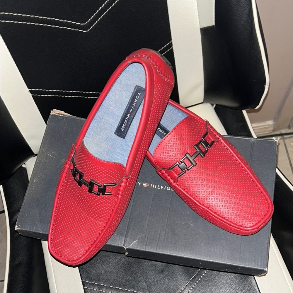 Tommy Hilfiger Red Slip-On Loafers with Moccasin Design
